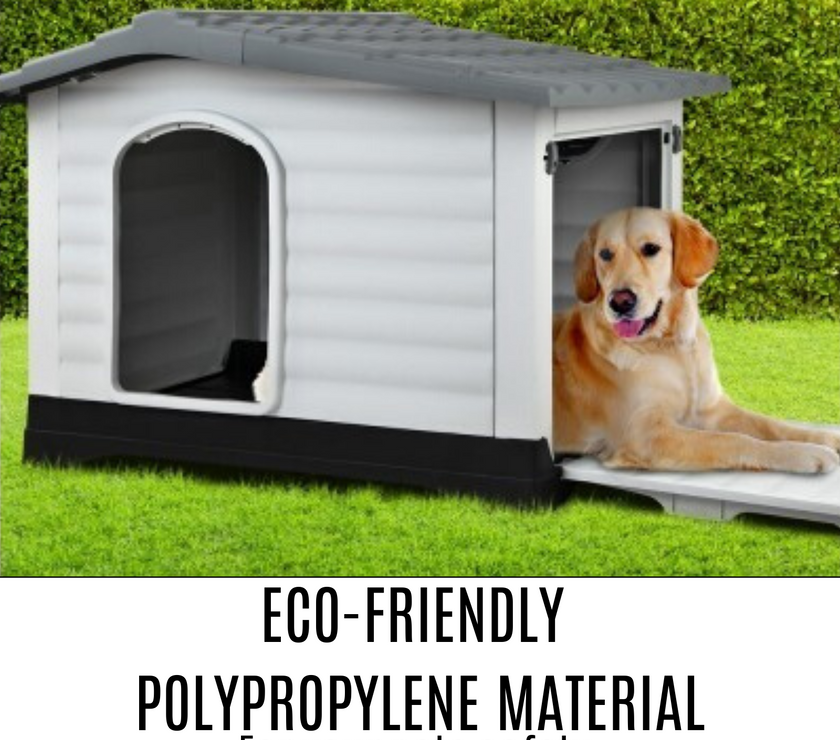 XXL Dog Kennel Outdoor Indoor Plastic Puppy Pet House Kennels Weatherproof Grey Color