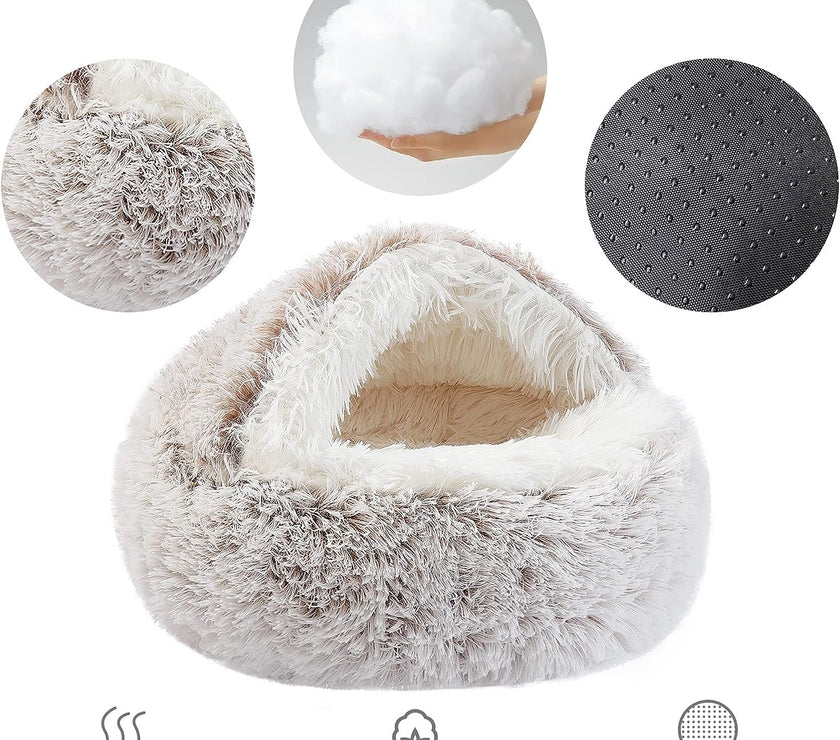 Pet Cat Calming Bed Cuddle Soft Warm Plush Cave Comfy Sleeping Nest Kitten House