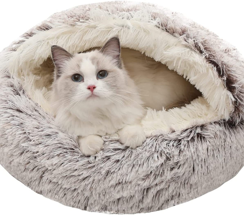 Pet Cat Calming Bed Cuddle Soft Warm Plush Cave Comfy Sleeping Nest Kitten House