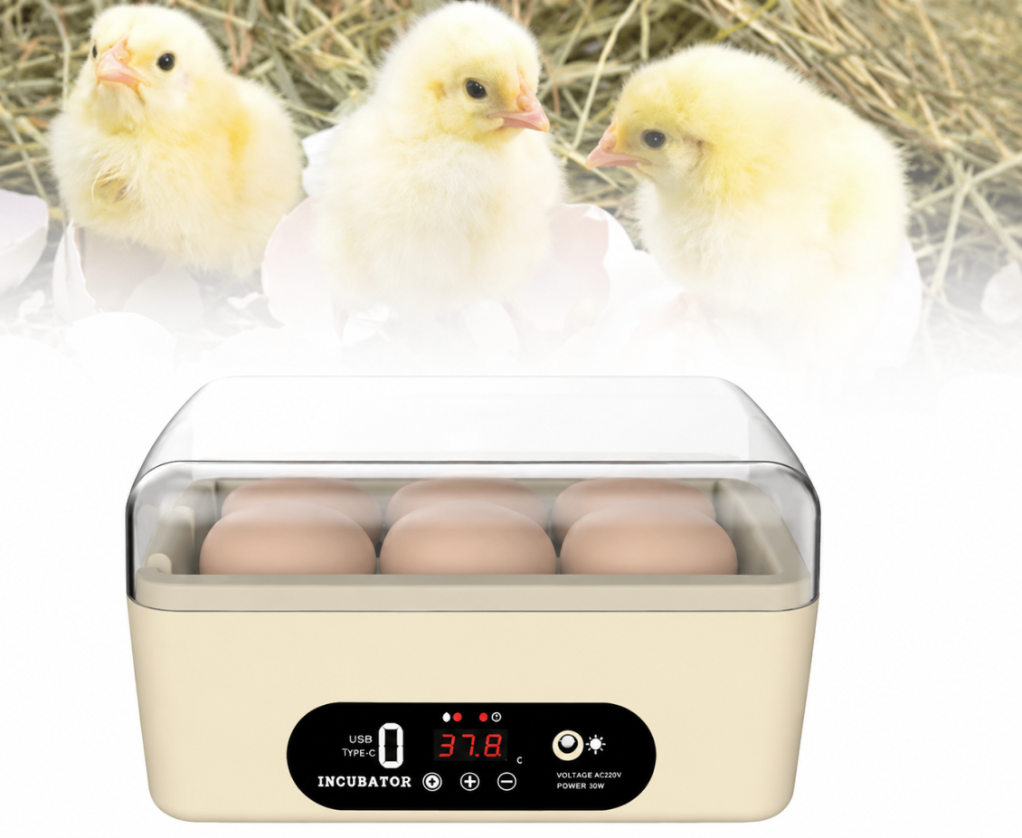 6 Egg Incubator Tray Hatcher with Fully Automatic Egg Turning & Humidity Control