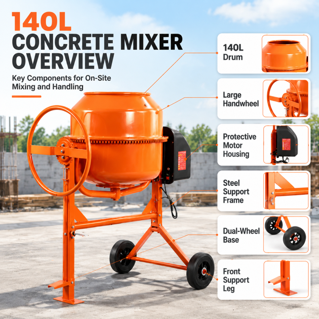70/140L Portable Electric Concrete Cement Mixer Sand Gravel Mortar Construction
