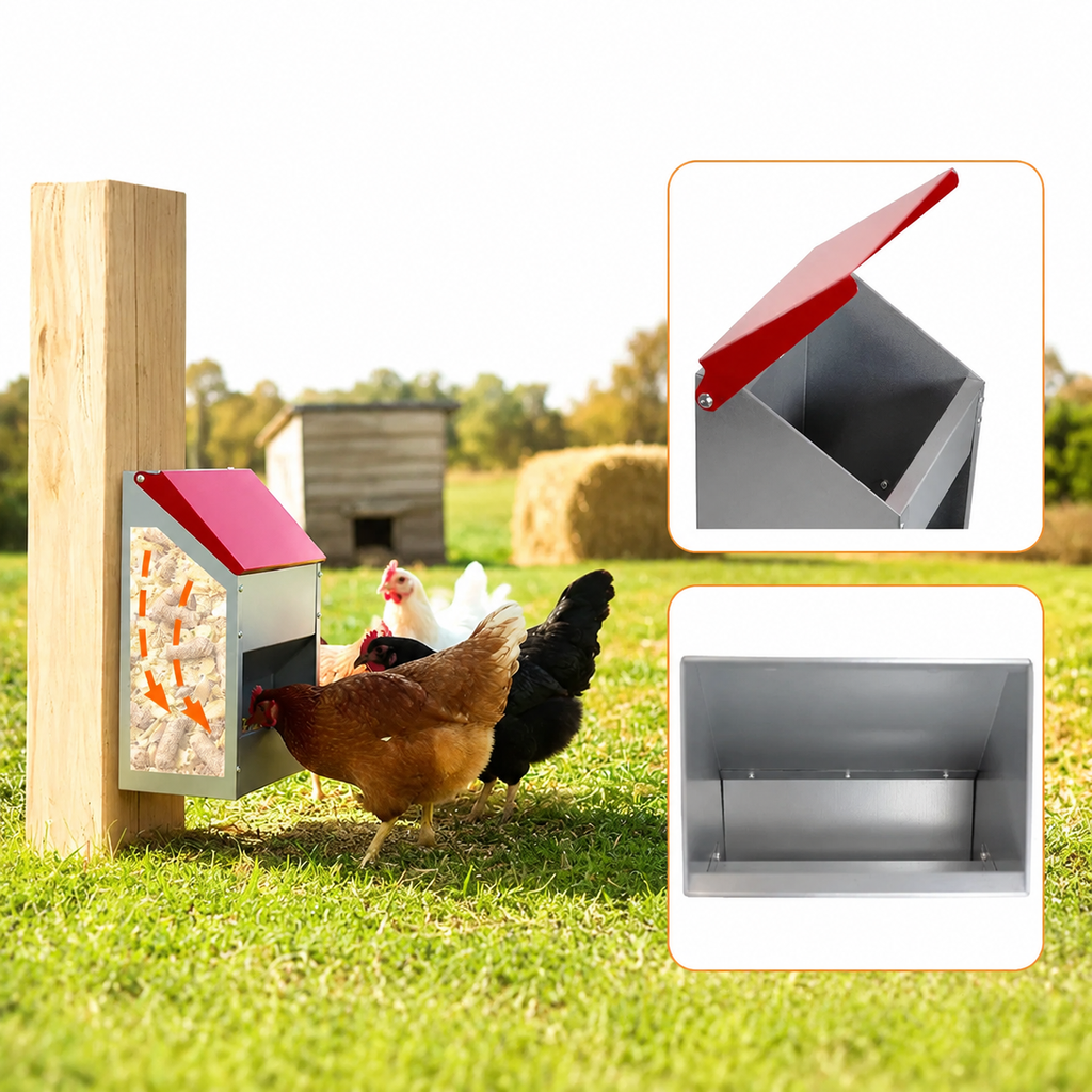 14kg Automatic Chicken Feeder Wall Mounted Self Opening Poultry Food Dispenser