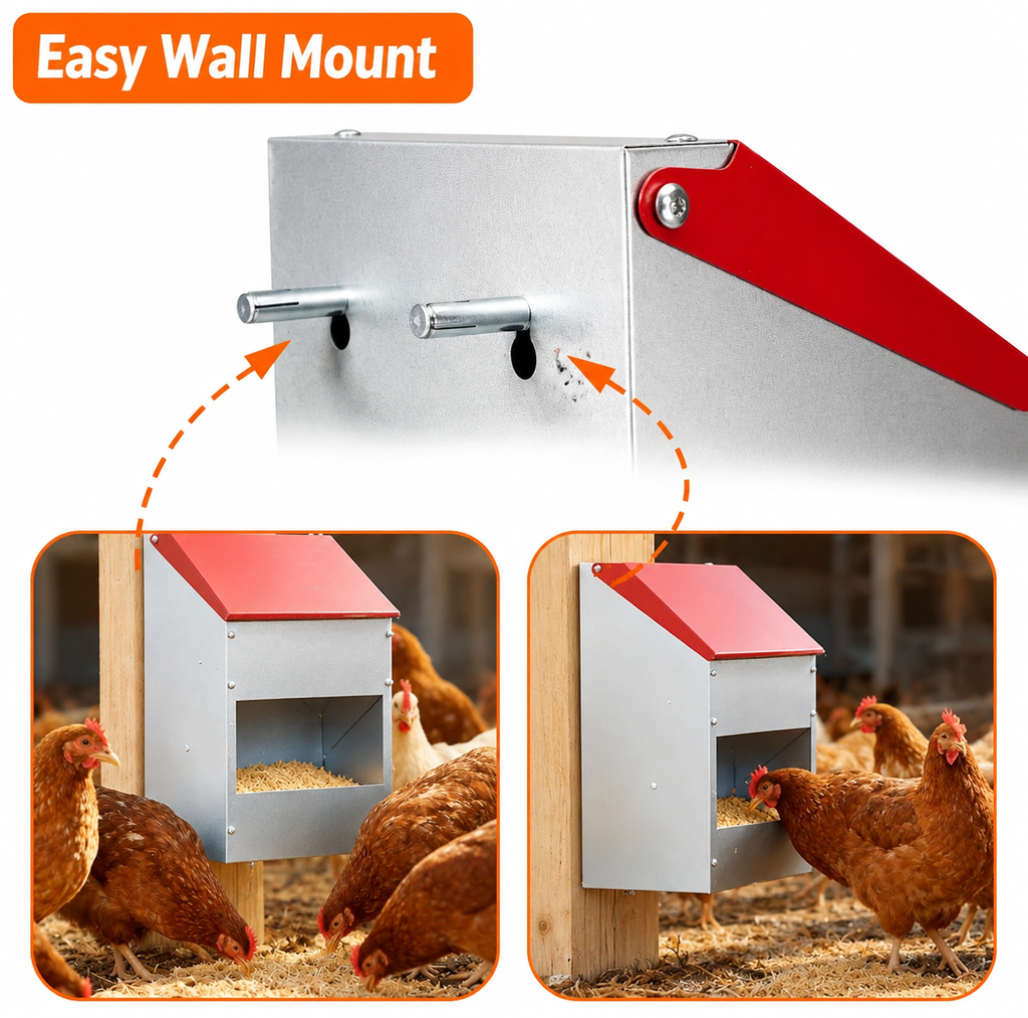 14kg Automatic Chicken Feeder Wall Mounted Self Opening Poultry Food Dispenser