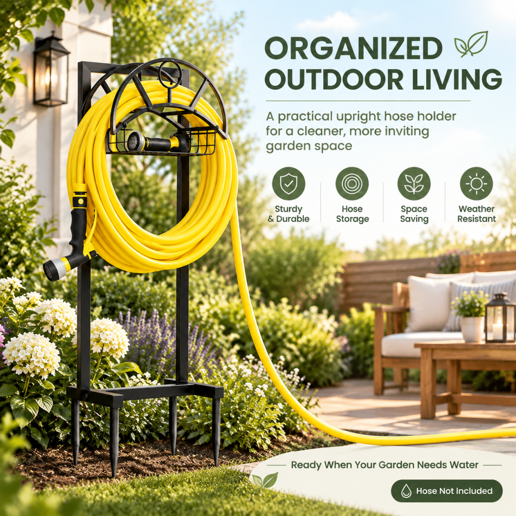 Garden Hose Holder Detachable Storage Hose Reel Rack Freestanding Outside Yard