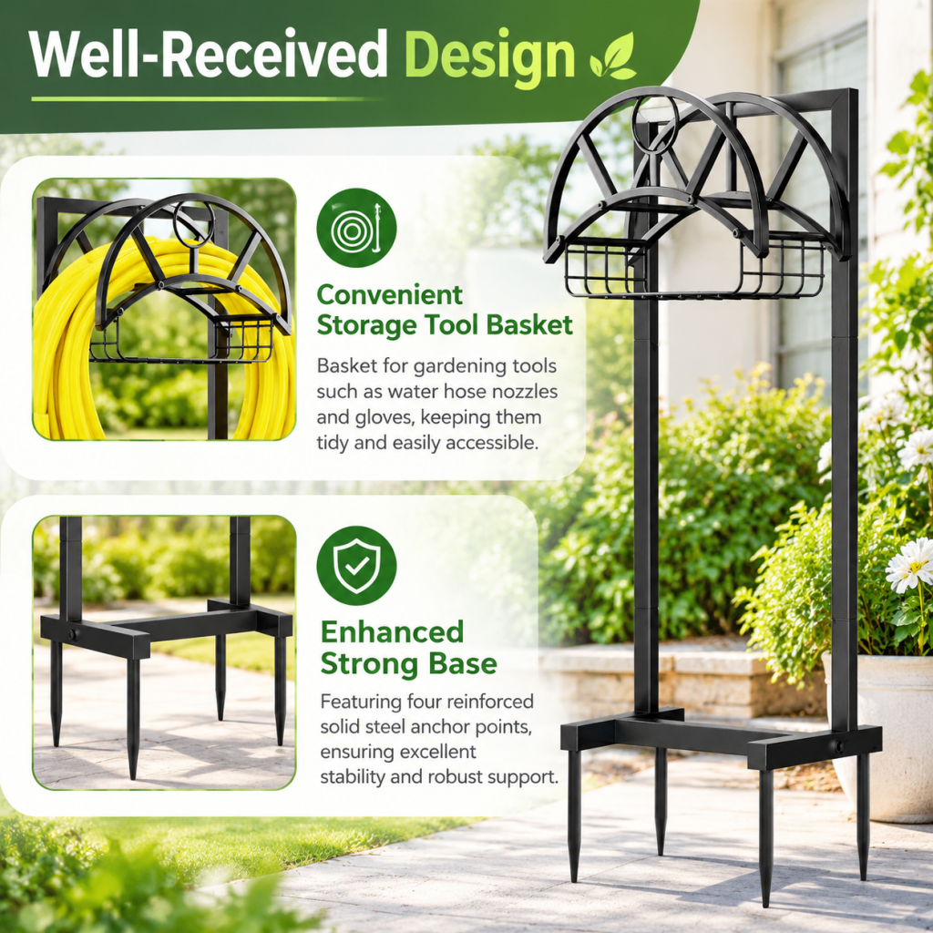 Garden Hose Holder Detachable Storage Hose Reel Rack Freestanding Outside Yard