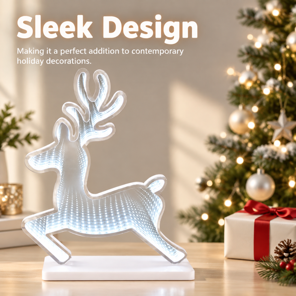 50cm LED Infinity Mirror Standing Reindeer with Base Christmas Light Decoration