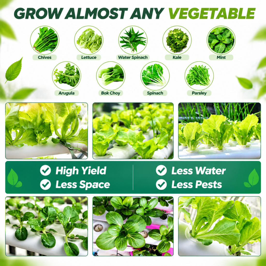45/90/108/144 Sites Hydroponic NFT Grow System with Timer Water Tank Vegetable Planting Kit