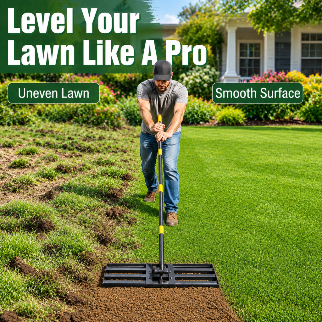 Industry Lawn Leveling Rake 76 x 26cm Adjustable Handle Garden Yard Soil Leveler