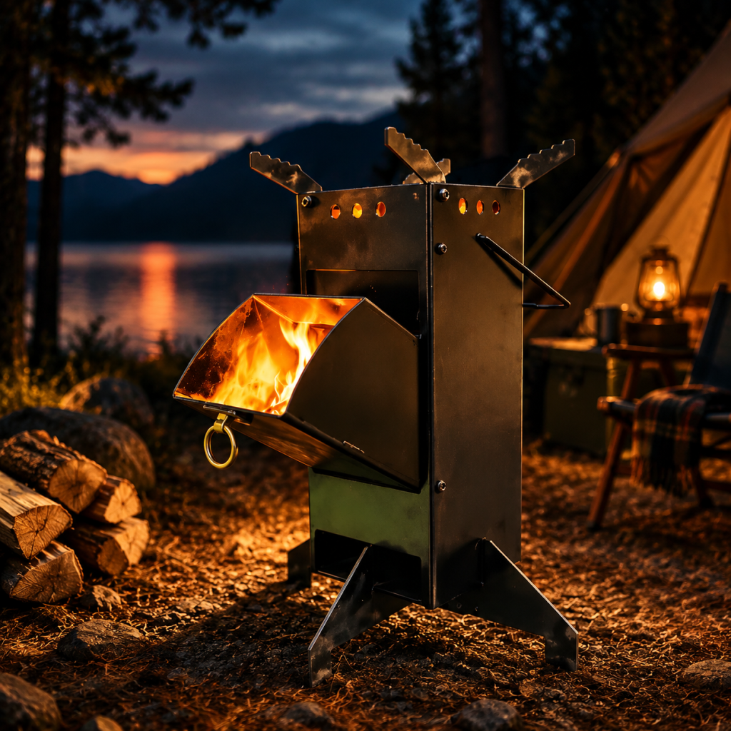 Rocket Stove Portable Wood Fire Burning Outdoor Camping Backyard Cooking BBQ