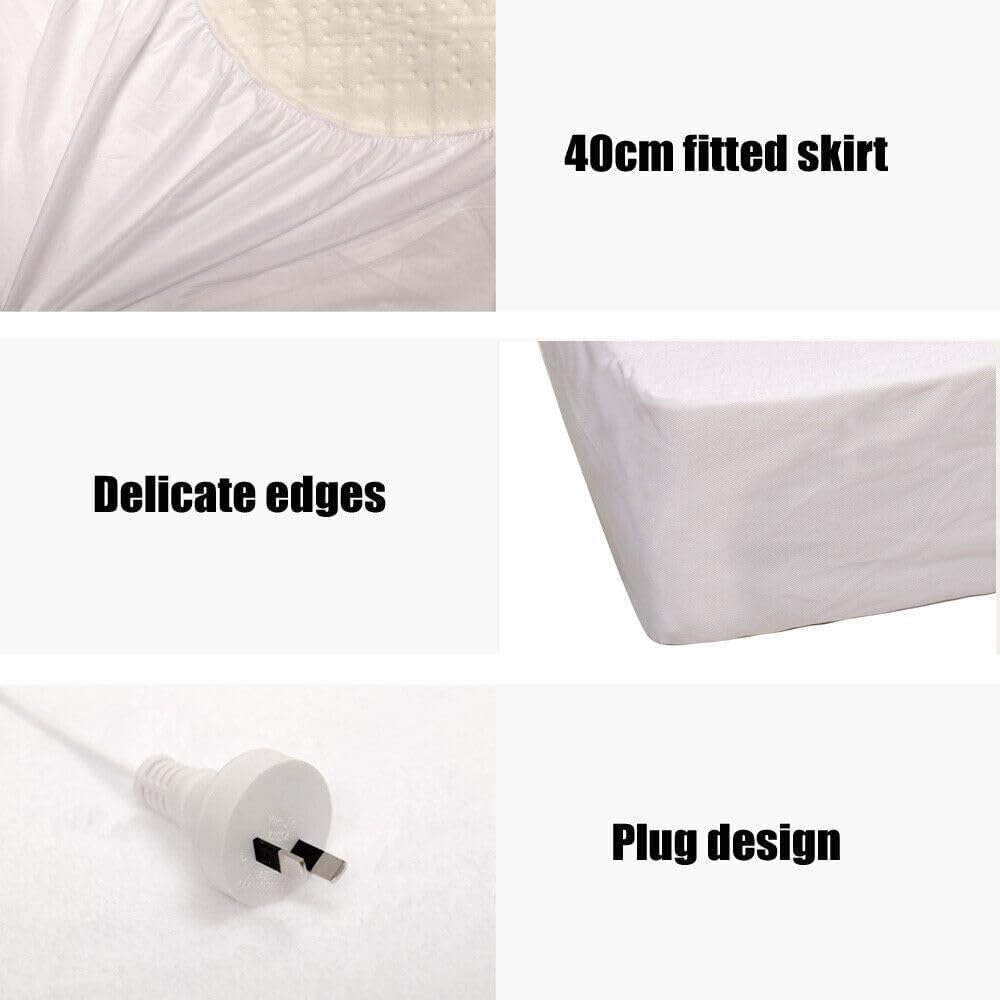 GROZY White Electric Blanket Double Sides Fleece Warm Soft Heated Under Pad Fully Fitted, Overheat Protection Adjustable 3 Heat Settings Detachable Controller Single Double Queen