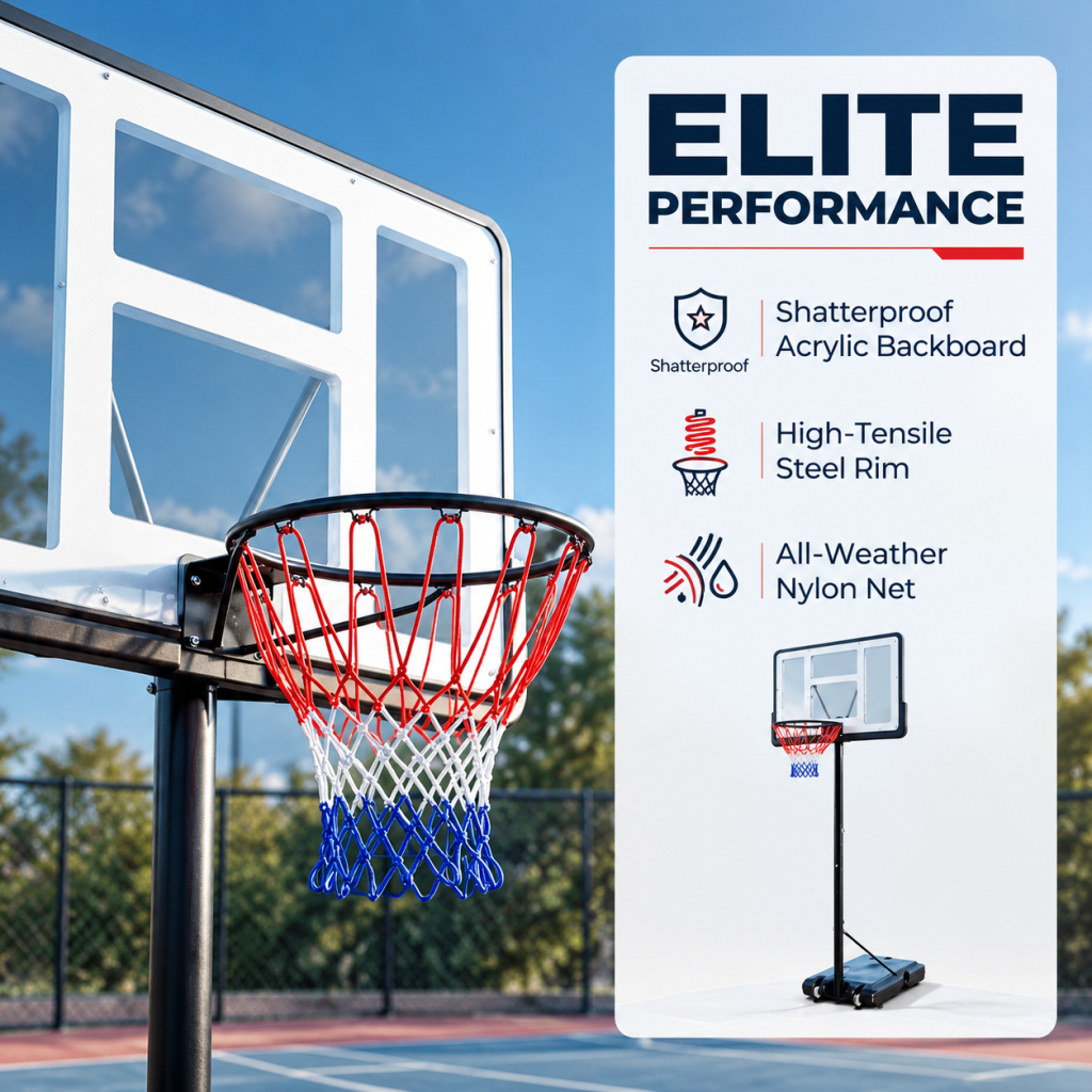 3.05M Height Adjustable Portable Basketball Hoop Stand System Durable Net Ring