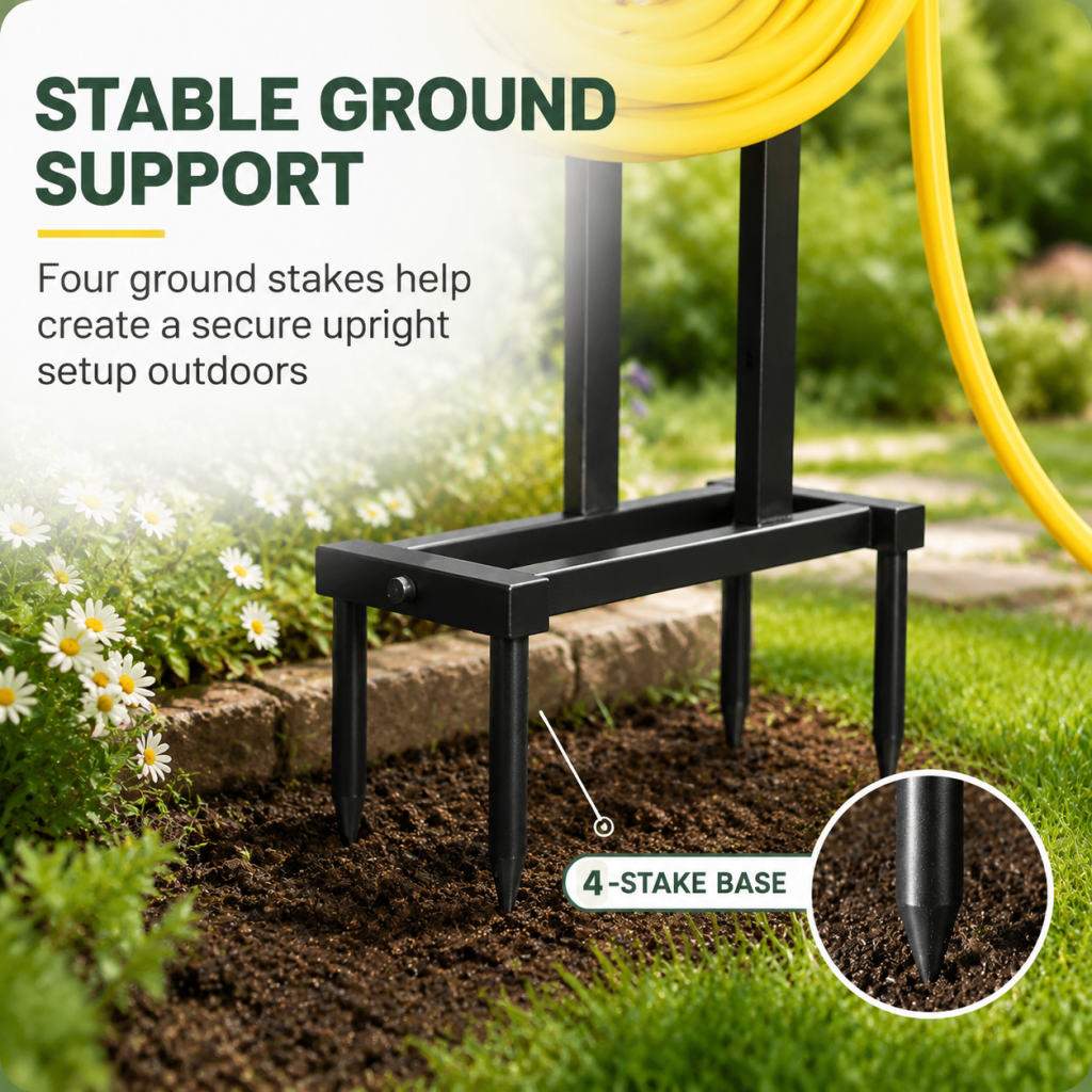 Garden Hose Holder Detachable Storage Hose Reel Rack Freestanding Outside Yard