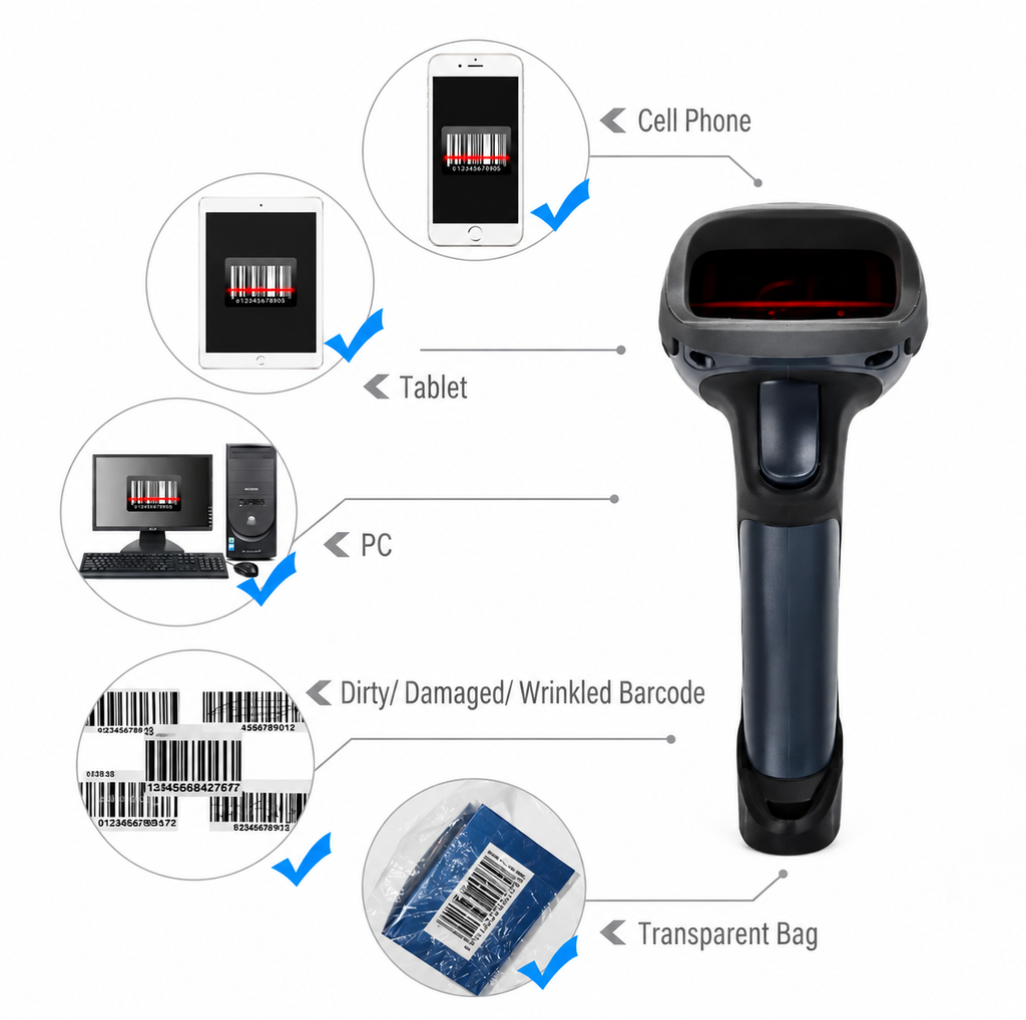 NETUM  Laser CCD Wireless Wired 1D 2D QR Code BARCODE SCANNER Reader USB Scan