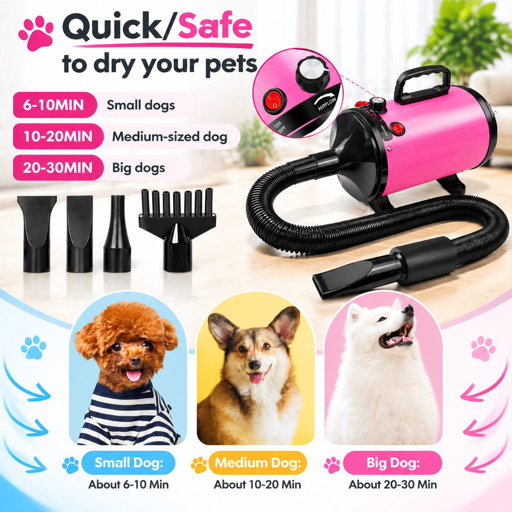 3200W Pet Hair Dryer Hairdryer Dog Cat Grooming Blower Blaster Heater Adjustable