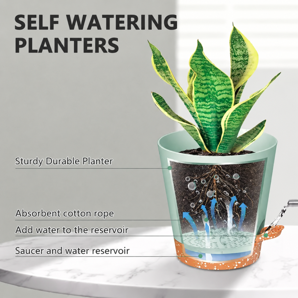 5 PCS Plant Pots Self Watering Planters with Drainage Hole Flower Succulents Pots