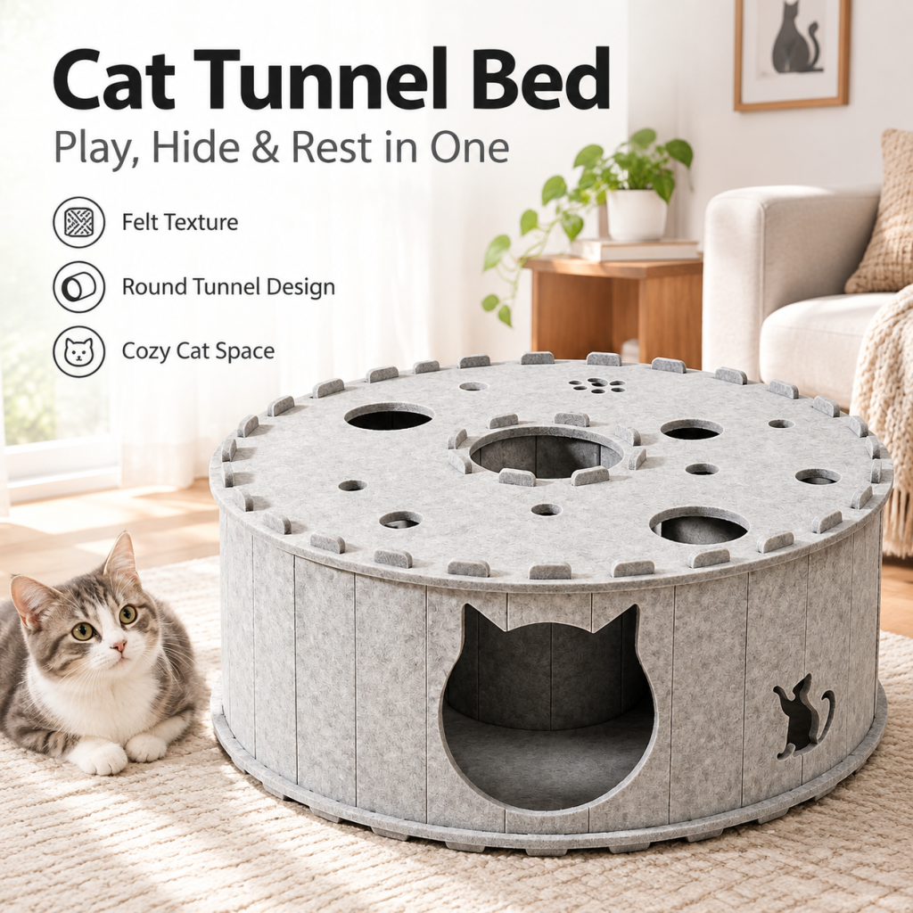 Felt Cat Cave Bed Pet Nest Hideout Kittens Tube Foldable Interactive Play Toy