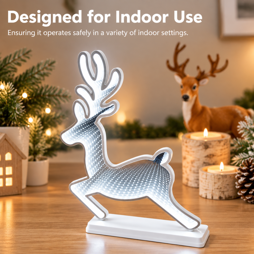 50cm LED Infinity Mirror Standing Reindeer with Base Christmas Light Decoration