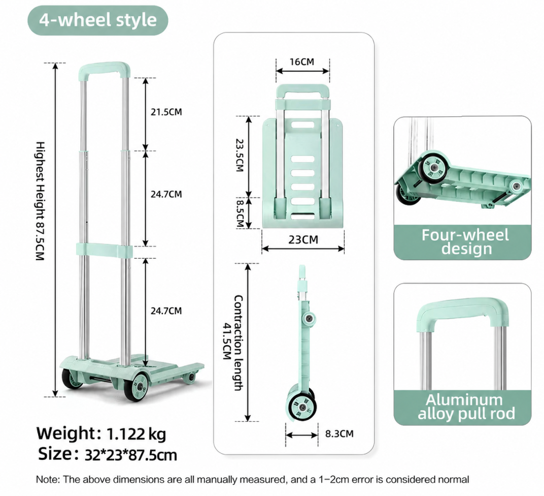 Folding Hand Truck Luggage Trolley Cart 20kg Lightweight Travel Moving Shopping