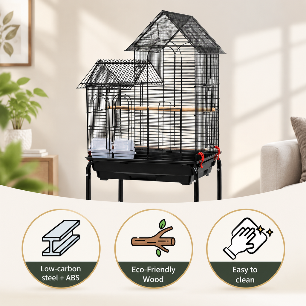Bird Cage Cockatiel Parrot Aviary Pet Stand-alone Budgie Perch Move Wheels 126CM