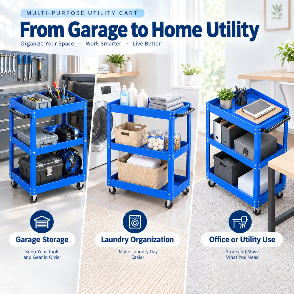 3-Tier Tool Cart Trolley Toolbox Workshop Garage Storage 150KG Organizer 360°