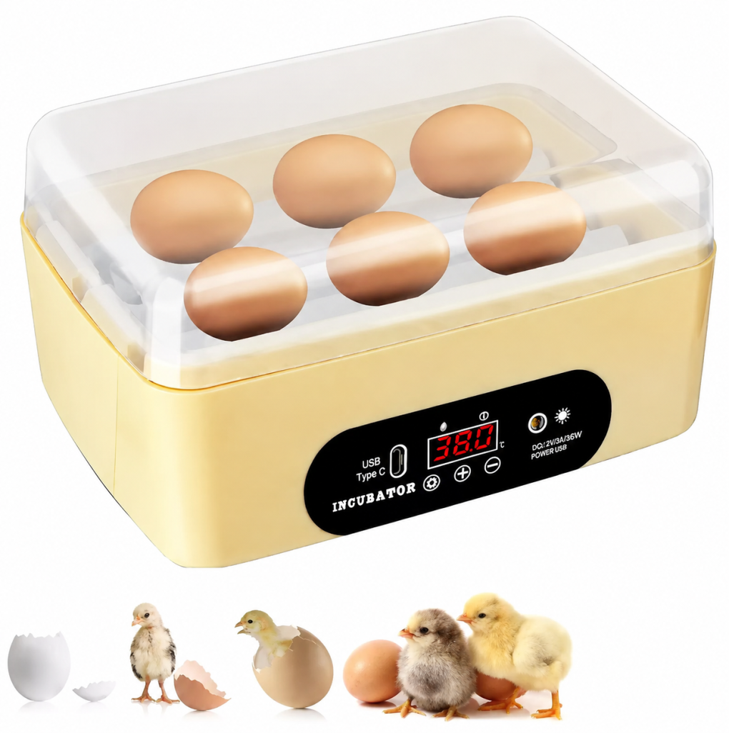 6 Egg Incubator Tray Hatcher with Fully Automatic Egg Turning & Humidity Control