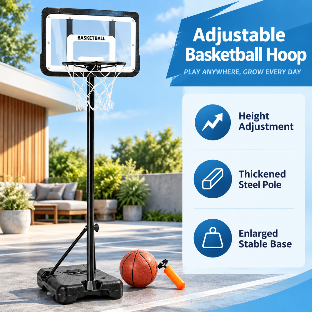 2-2.5M Basketball Stand System Hoop Net Ring Portable Base Height Adjustable Kid