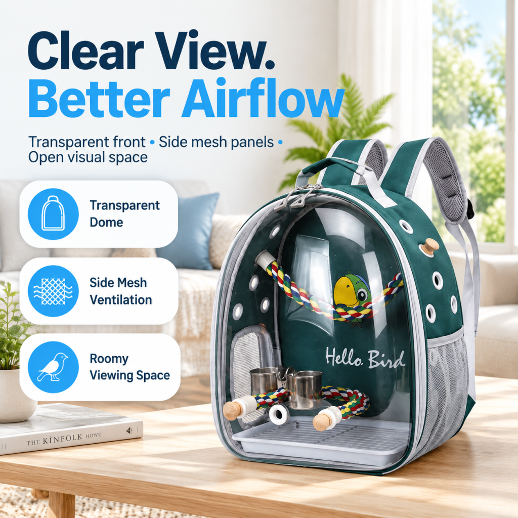 Portable Bird Carrier Cage Backpack Travel Parrot Bag Outdoor Clear Ventilated