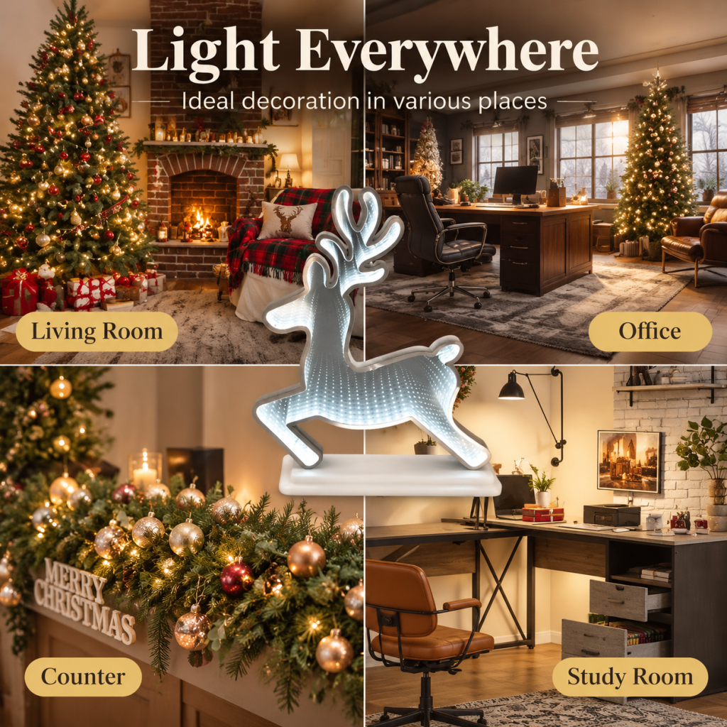 50cm LED Infinity Mirror Standing Reindeer with Base Christmas Light Decoration