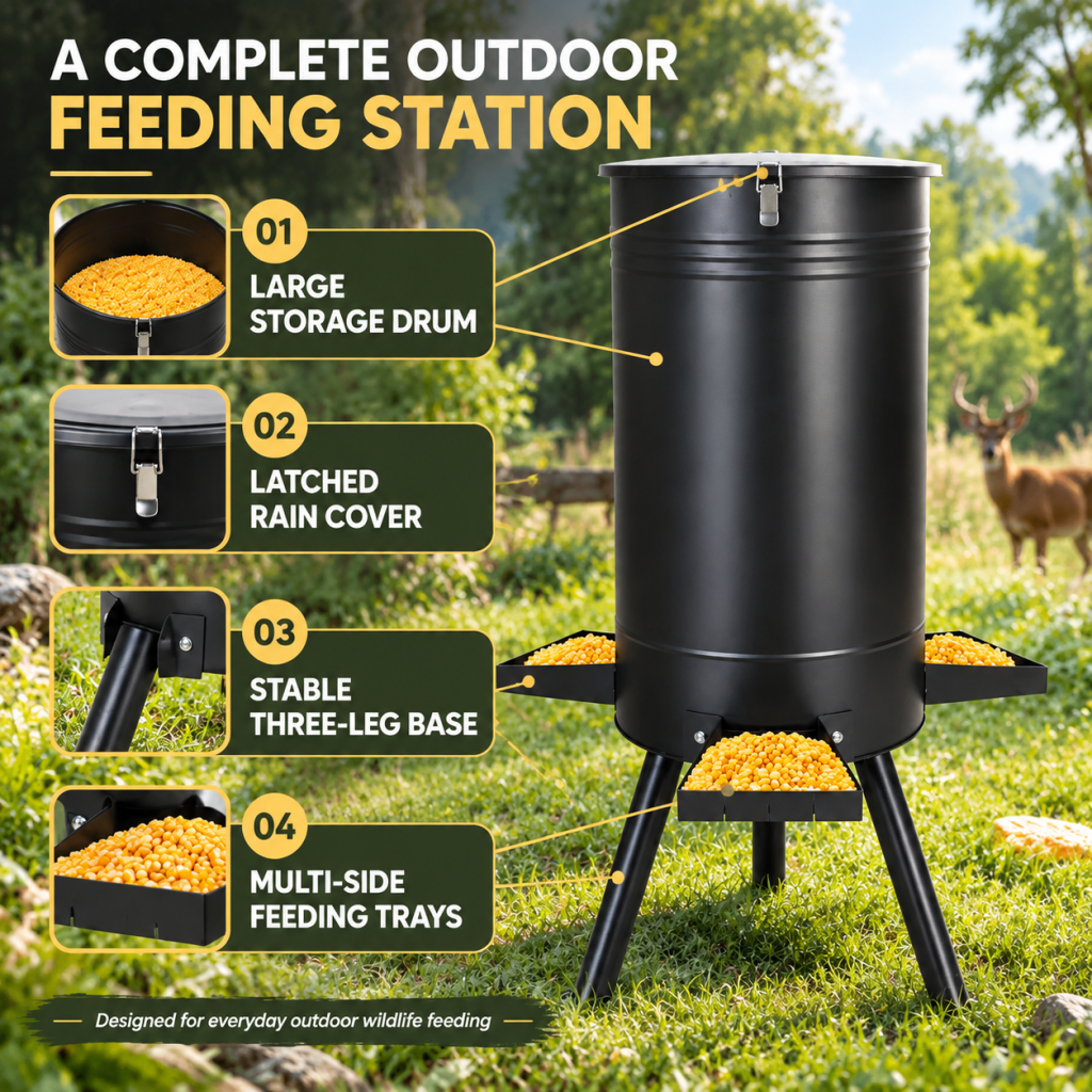 50-75 LB Deer Feeder Weatherproof Auto Dispenser with 3 Feeding Tray Wildlife