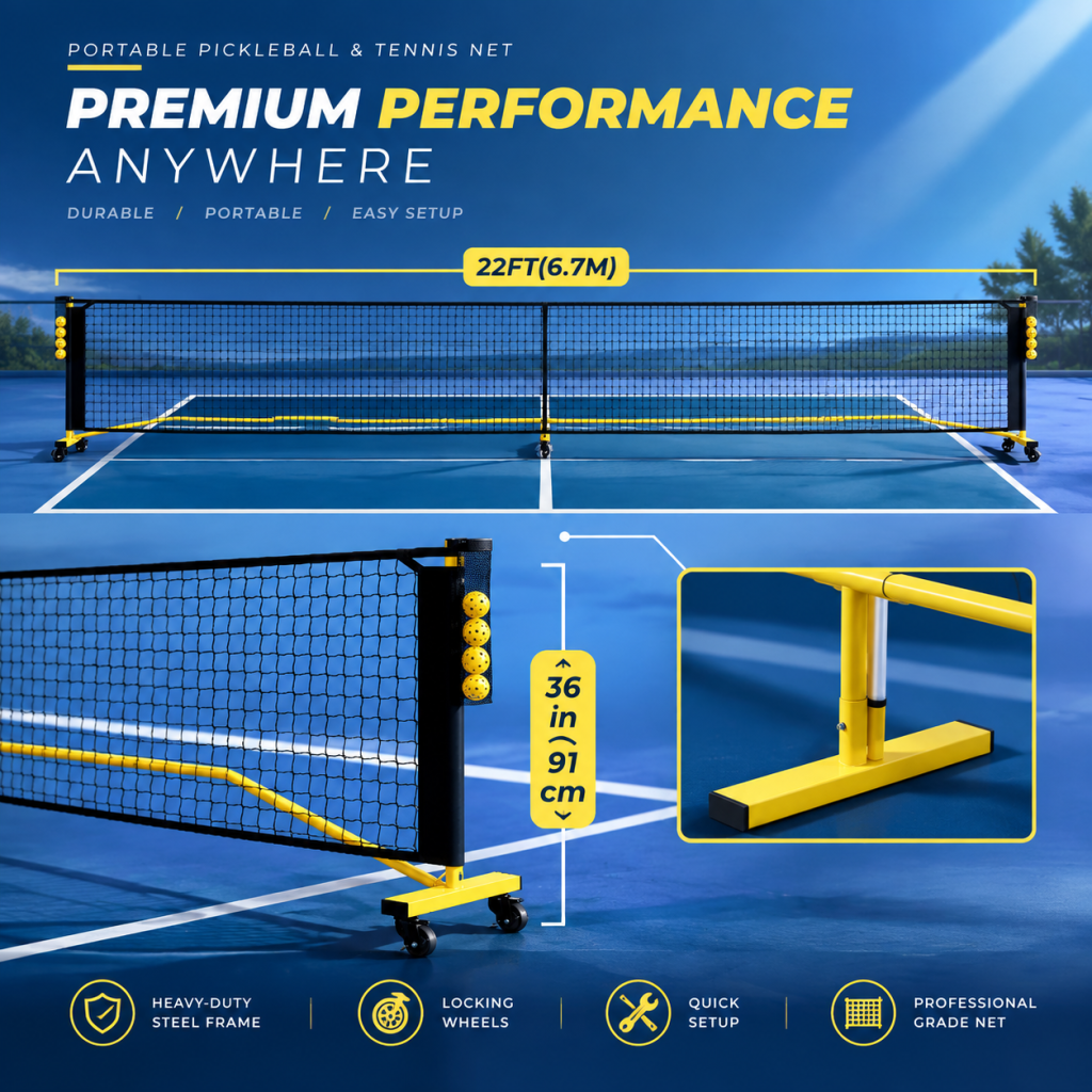 6.7M Full Portable Pickleball Net Lightweight Easy Setup Indoor Outdoor Backyard