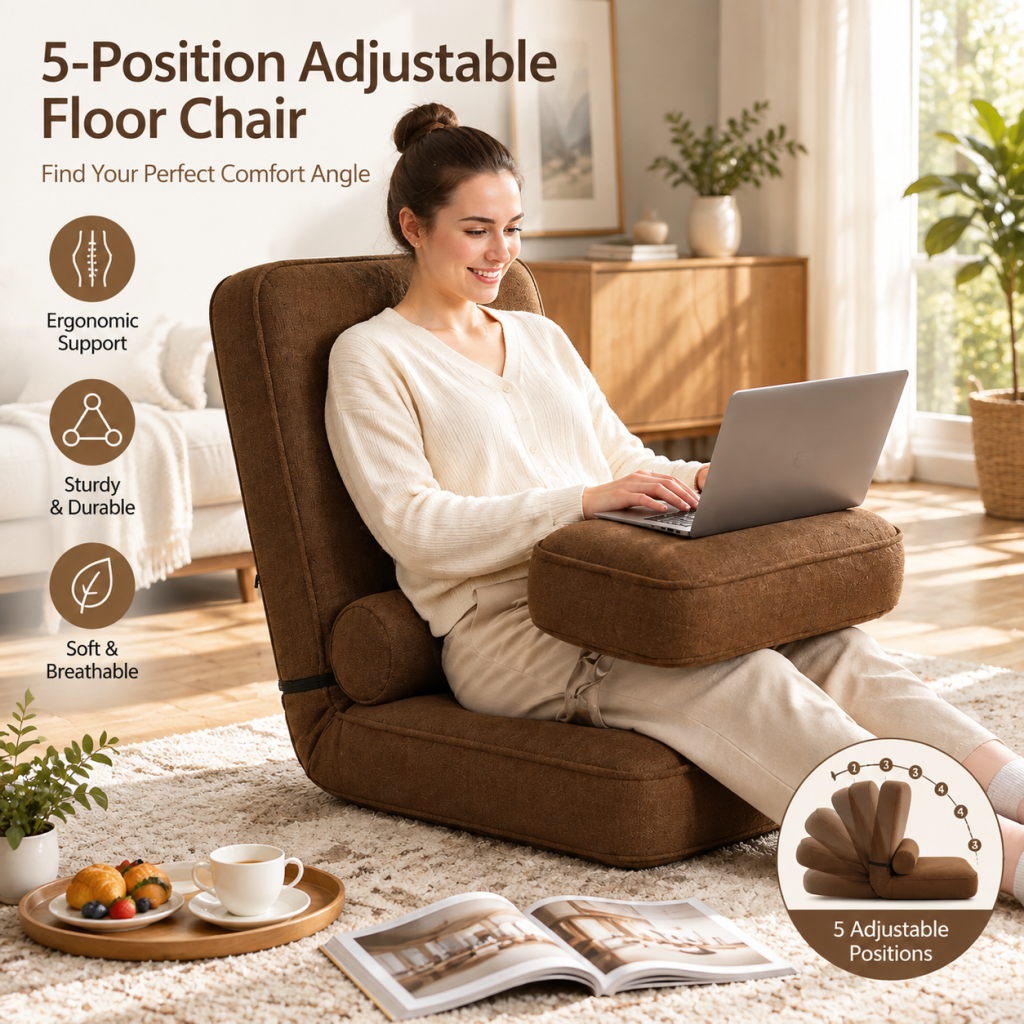 Adjustable Floor Gaming Sofa Single Lazy Tatami Chair with Laptop Stand Foldable