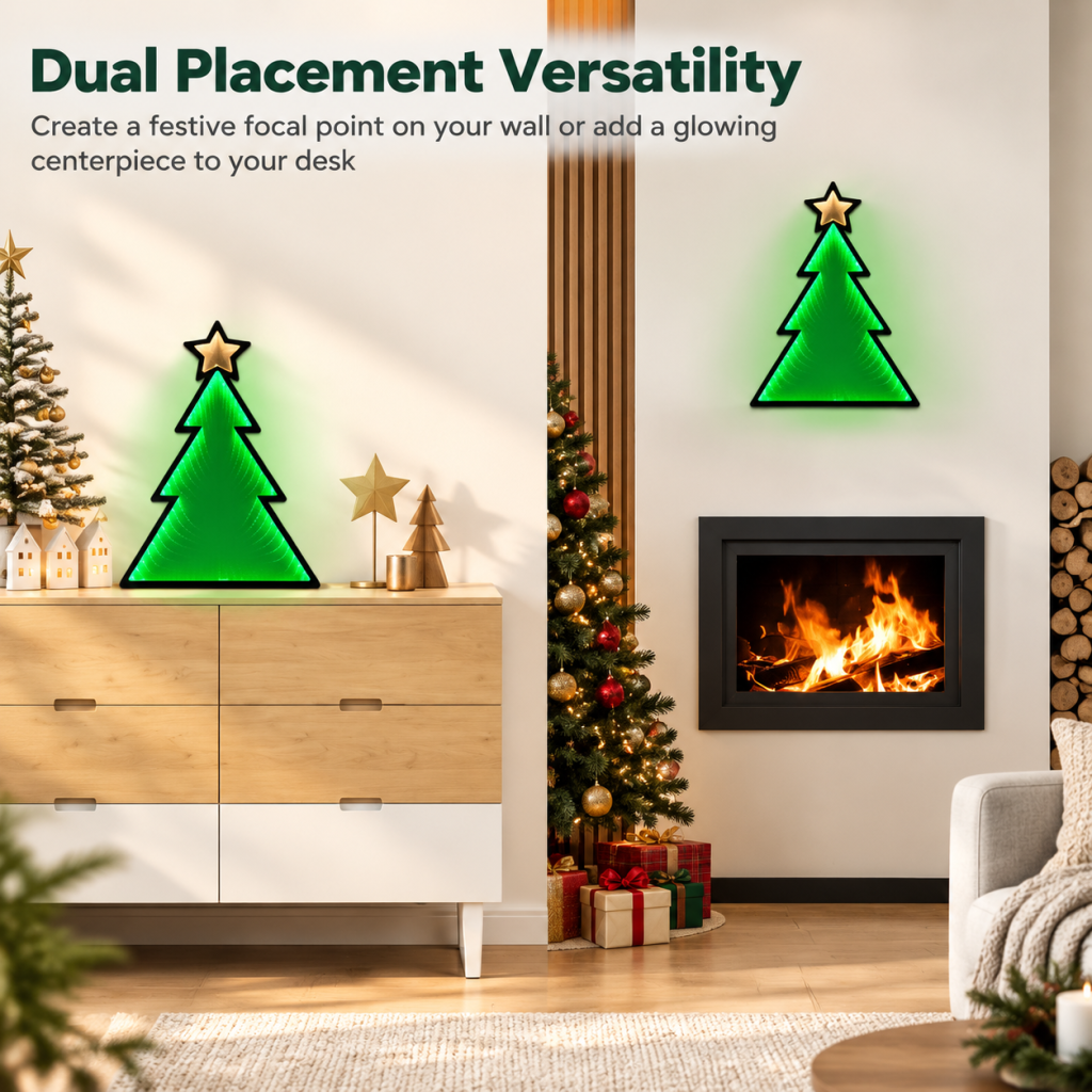 Infinity LED Mirror Light Christmas Tree 48cm Illuminated Display 3D Decoration