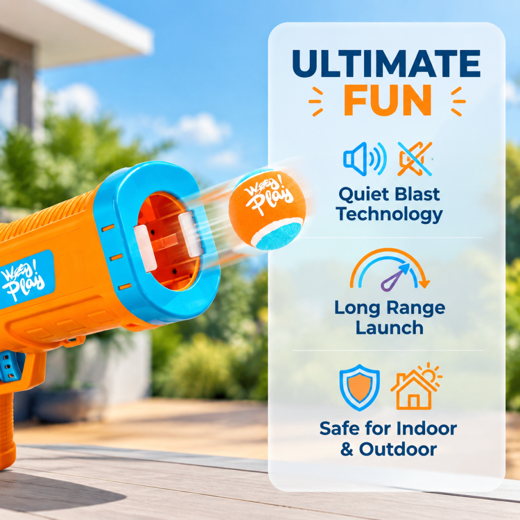 Dog Ball Launcher Blaster Shooter Gun Thrower Puppy Pet Toy Play Tennis Fetch AU