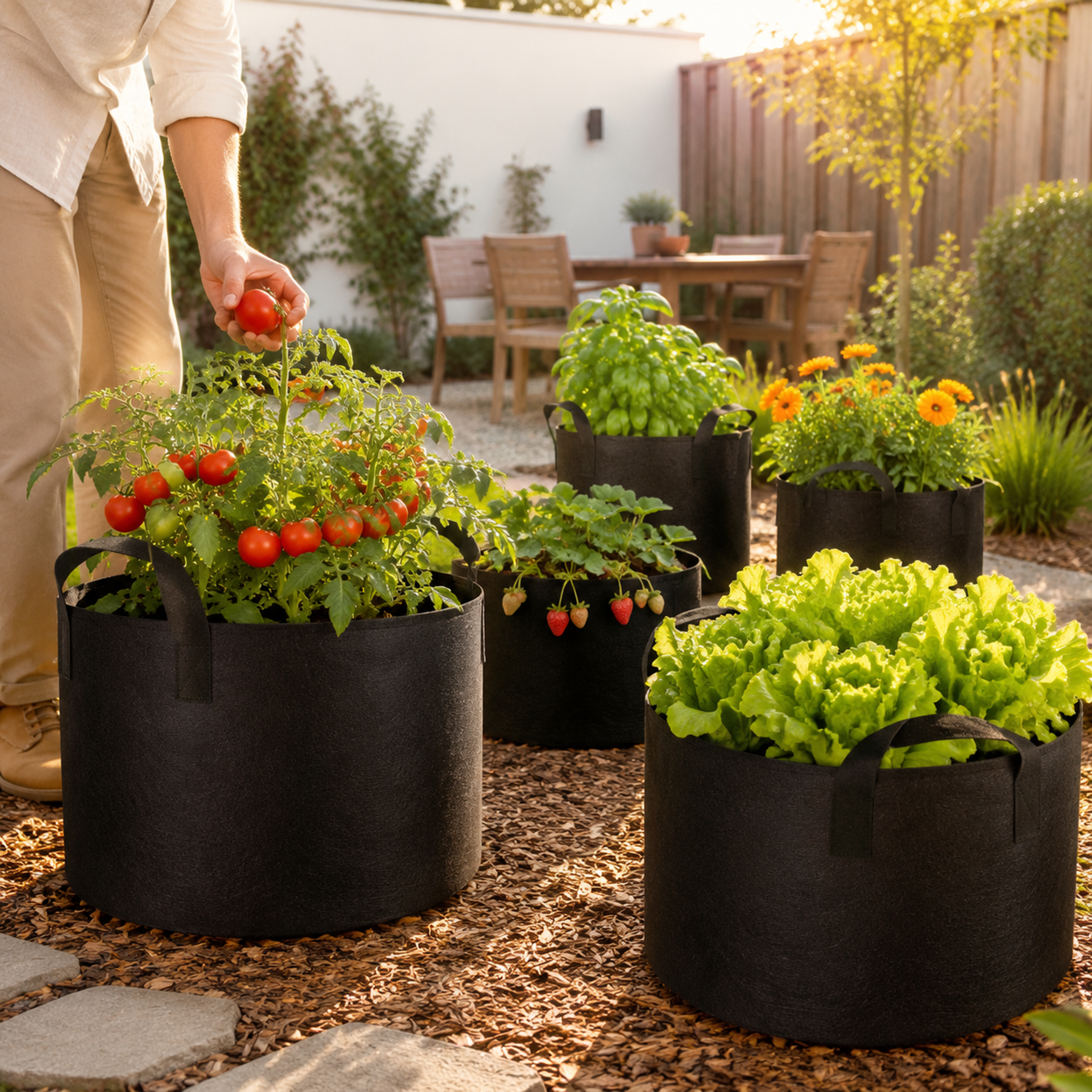 Grozy 5 Pack Fabric Pots ? Single Size Only (1/3/5/7/10 Gallon) Reusable Felt Grow Bags for Vegetables, Herbs & Hydroponics