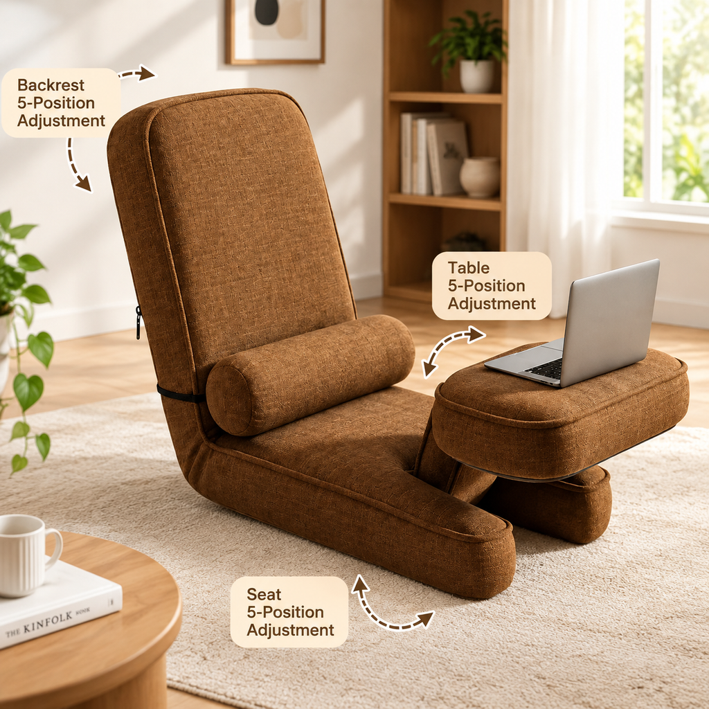 Adjustable Floor Gaming Sofa Single Lazy Tatami Chair with Laptop Stand Foldable