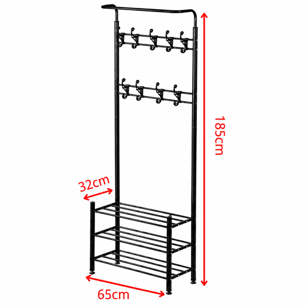 Clothes Rack Standing Airer Coat Stand Metal Hanger Rail Closet Hook Shelf 185cm
