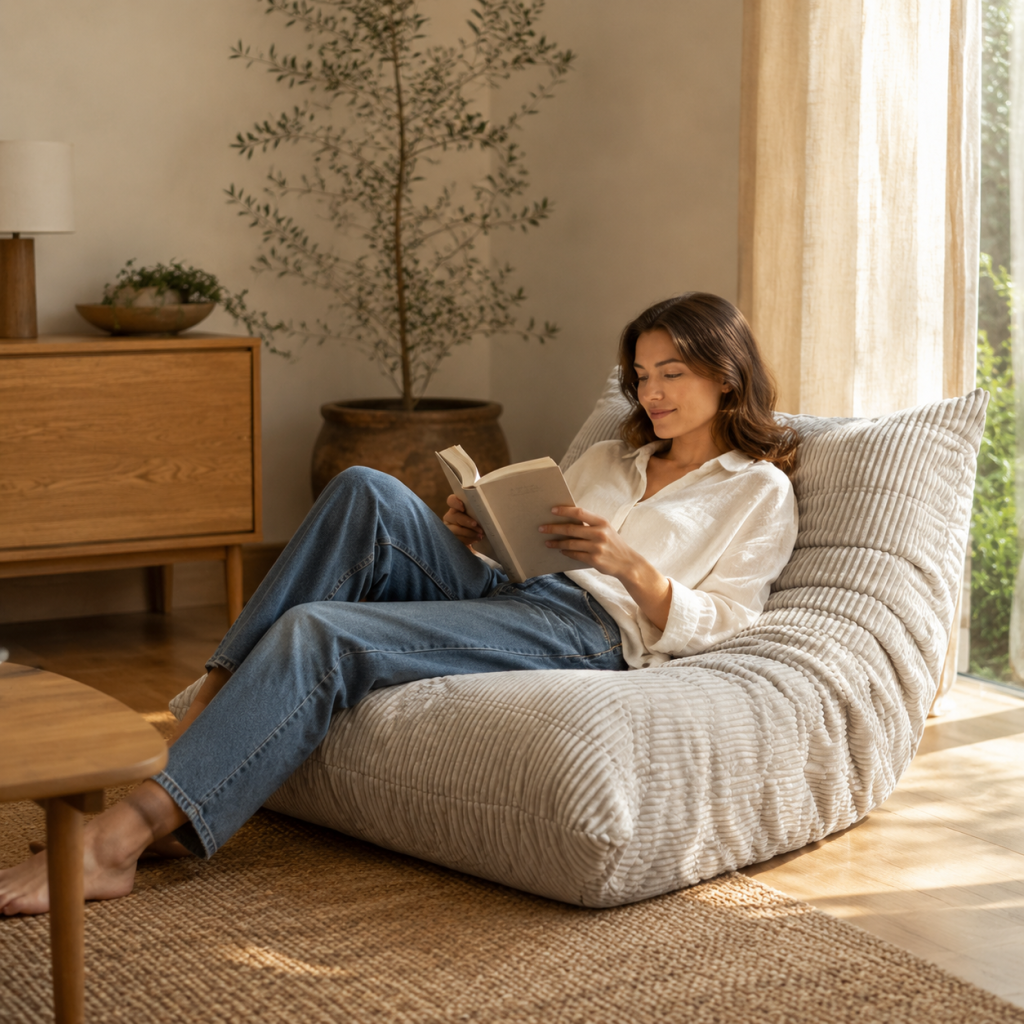 Single Bean Bag Chair Togo Style Lazy Sofa Foam Recliner Caterpillar Couch