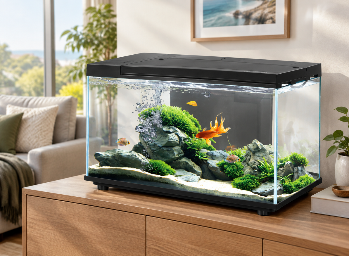 Aquarium Fish Tank LED Light Filter Pump Complete Set Ultra-Clear Glass 20L