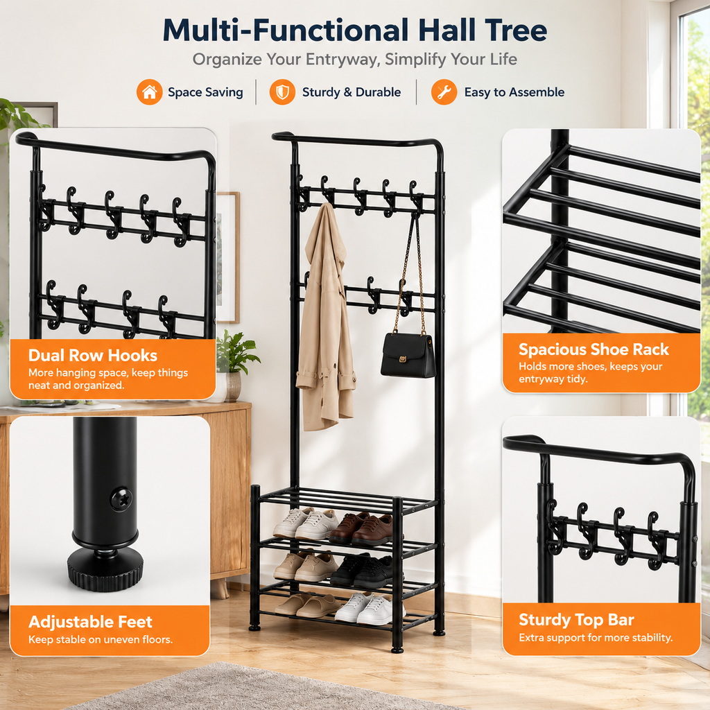 Clothes Rack Standing Airer Coat Stand Metal Hanger Rail Closet Hook Shelf 185cm