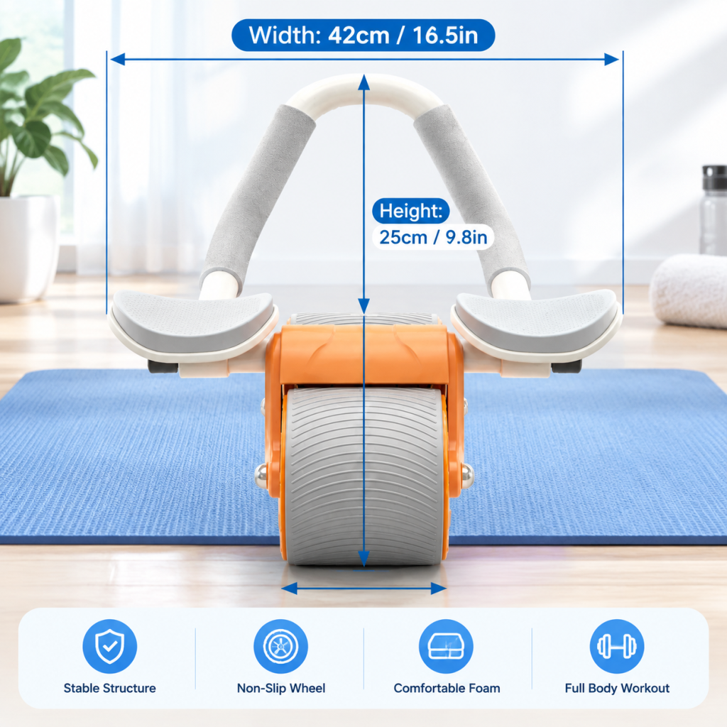 Automatic Rebound Ab Roller Abdominal Wheel Elbow Support Anti-Slip Fitness Gym
