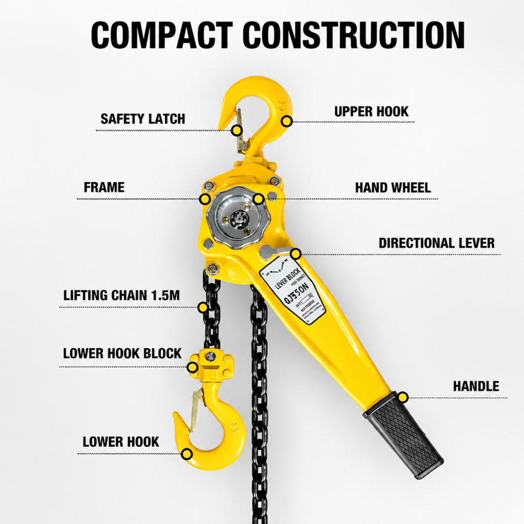 Manual Lever Chain Hoist 0.75t 1.5m Hand Traction Warehouse Construction Garage