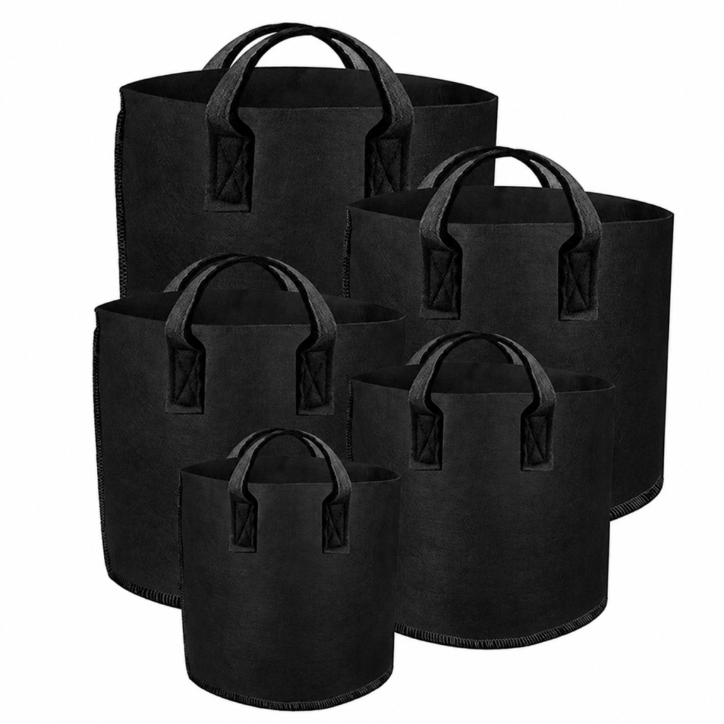 Grozy 5 Pack Fabric Pots ? Single Size Only (1/3/5/7/10 Gallon) Reusable Felt Grow Bags for Vegetables, Herbs & Hydroponics
