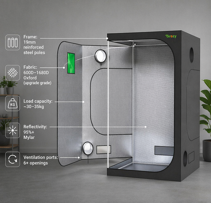 GROZY 100x100x200cm Grow Tent with Green View Window for Hydroponics Indoor Plant Growing System