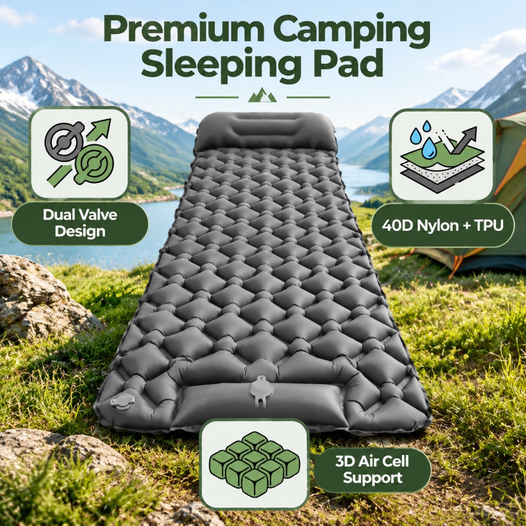 Camping Sleeping Pad with Built-in Foot Pump Lightweight Foldable Travel Air Mat