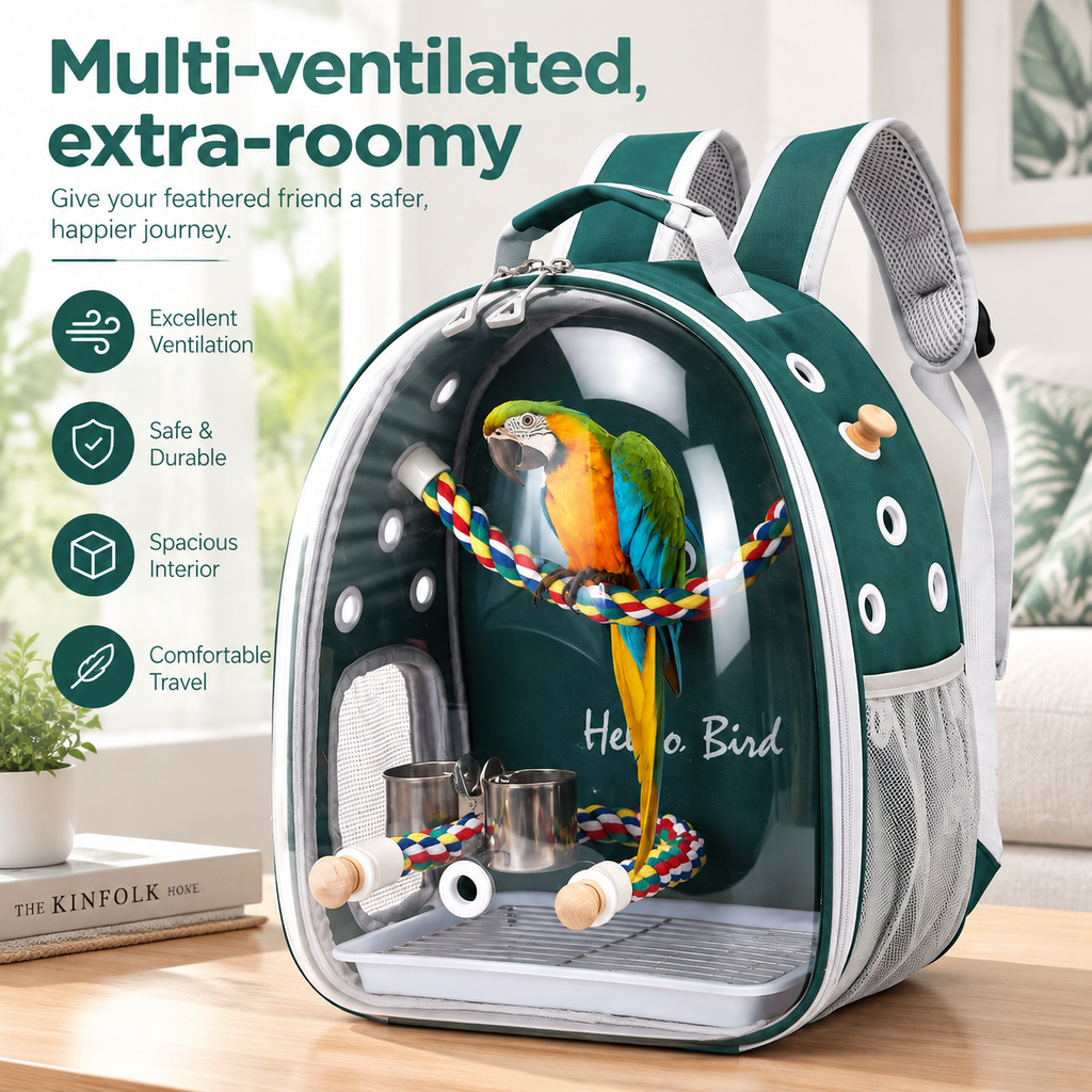 Portable Bird Carrier Cage Backpack Travel Parrot Bag Outdoor Clear Ventilated