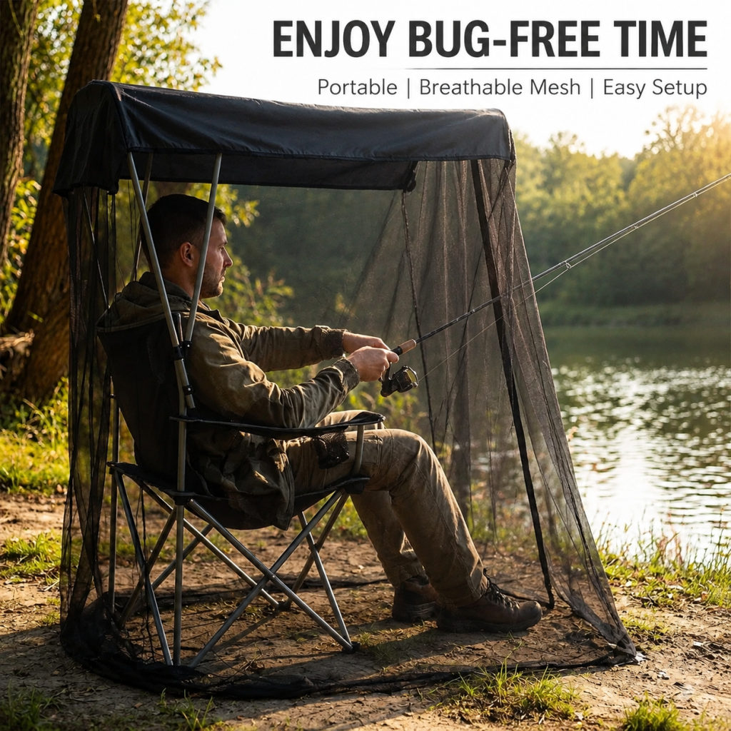 Camping Chair with Canopy Shade and Mosquito Net Folding Outdoor Fishing Beach