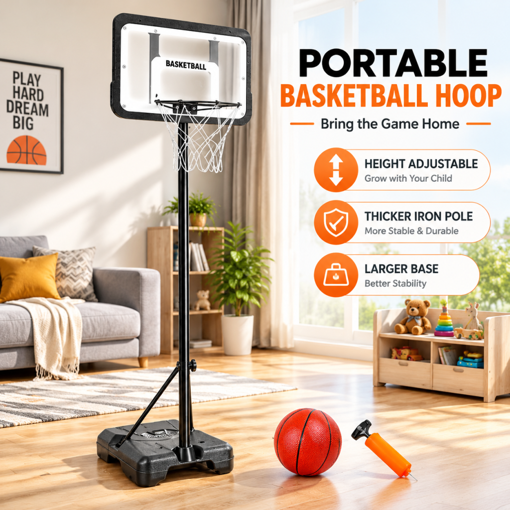 2-2.5M Basketball Stand System Hoop Net Ring Portable Base Height Adjustable Kid