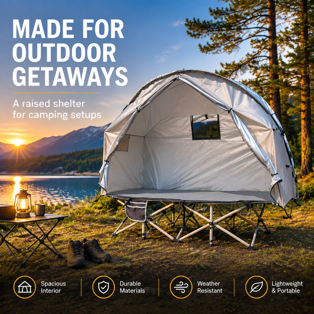 1-Person Elevated Off-Ground Camping Cot Bed Tent Combo Hiking Beach Travel