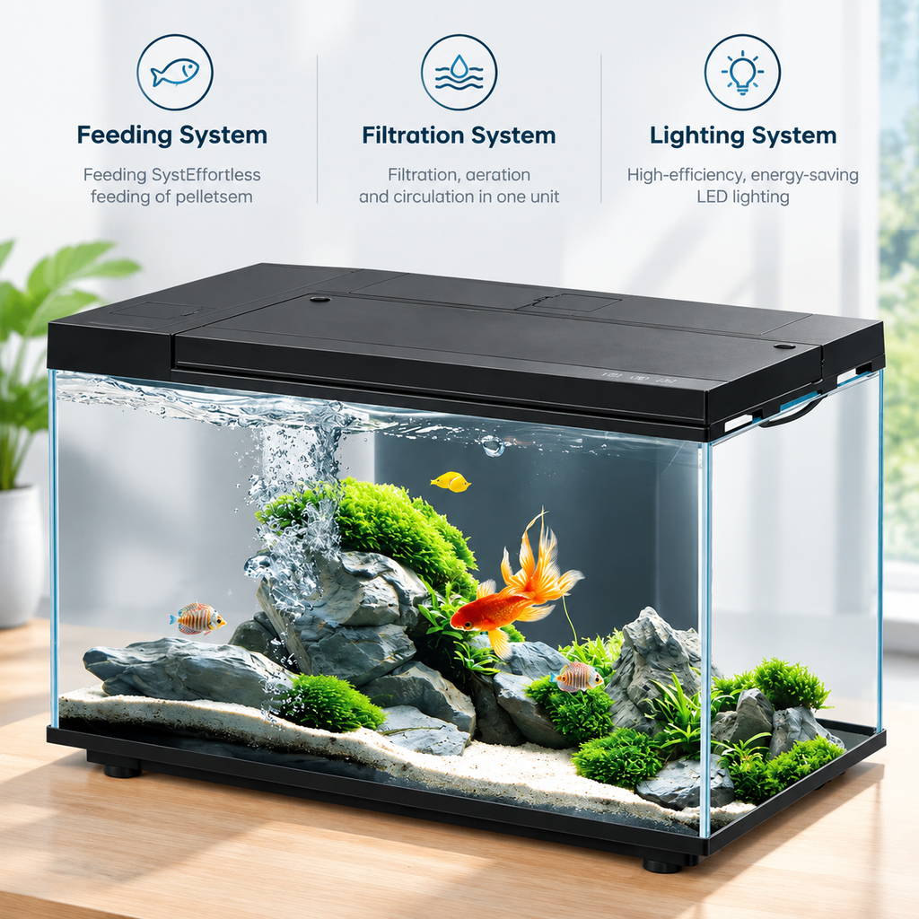 19 Ultra Clear Glass Smart Aquarium Fish Tank Filter Pump LED Light Complete Set