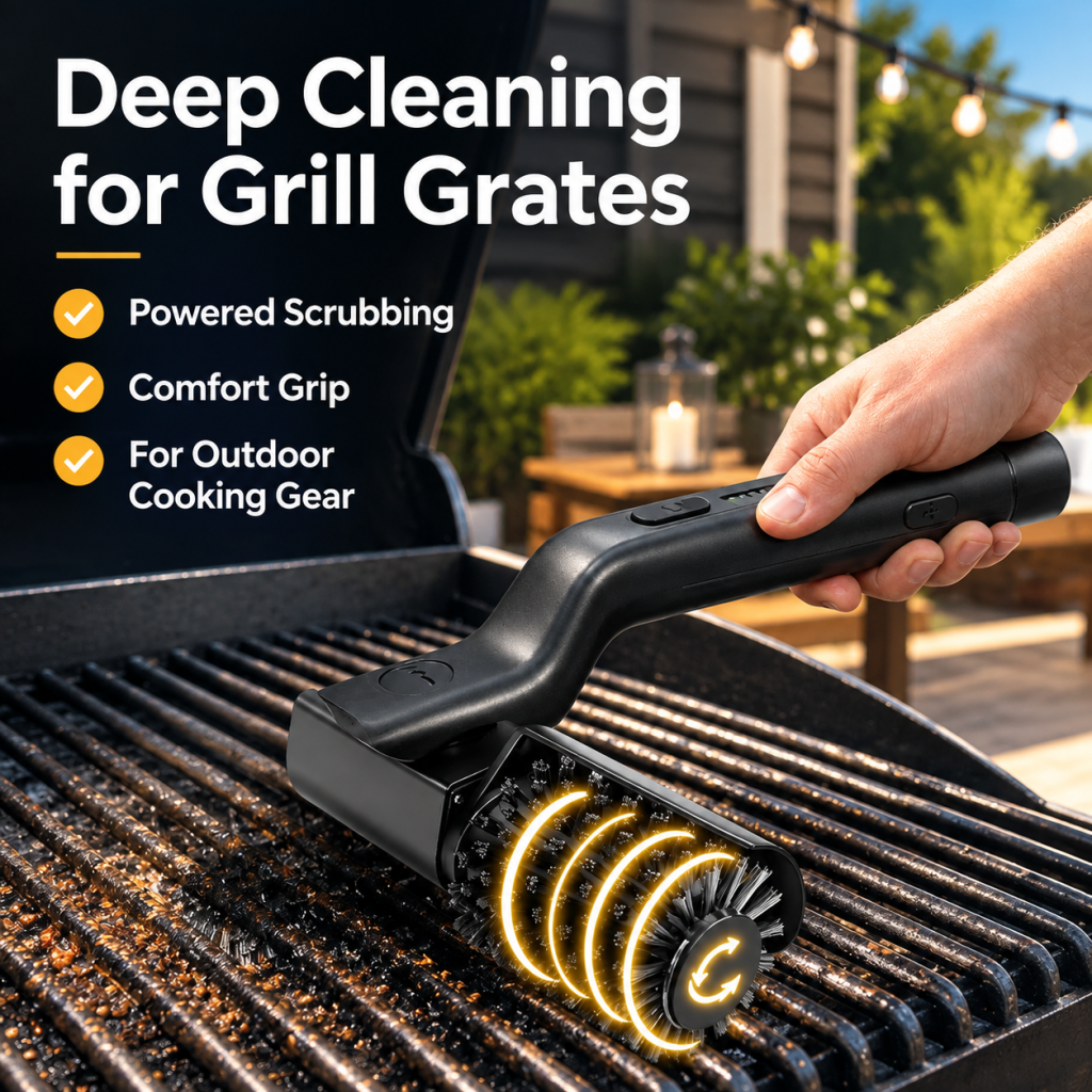 Cordless Rotary Electric Grill Brush Adjustable BBQ Cleaner Tool Camping Outdoor